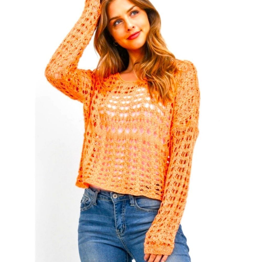 Love Riche Crochet  orange/ mango size small long sleeve top